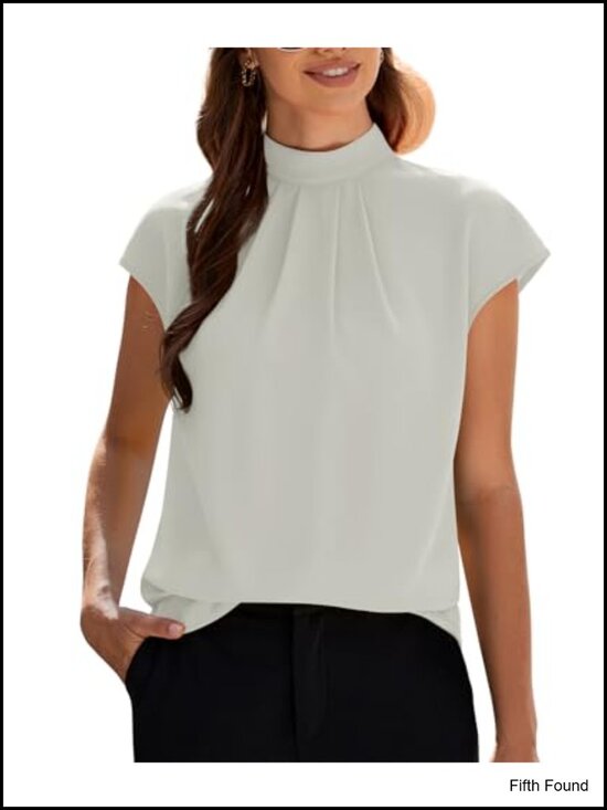 Tops - Women's Mock Neck Short Sleeve Chiffon Blouse